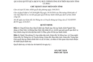 Quyết định 1516/QĐ-UBND 2017 thủ tục hành chính Ngành Khoa học công nghệ Cà Mau