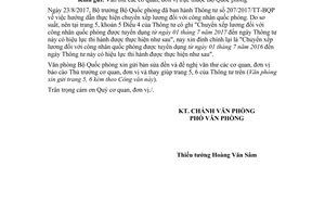 Công văn 10903/VP-TH 2017 chuyển xếp lương với công nhân quốc phòng