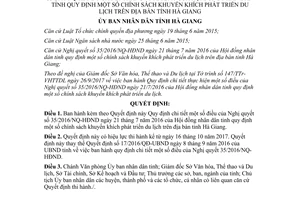 Quyết định 16/2017/QĐ-UBND hướng dẫn Nghị quyết 35/2016/NQ-HĐND phát triển du lịch Hà Giang