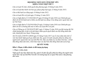 Nghị quyết 27/2017/NQ-HĐND thu lệ phí cấp phép lao động cho người nước ngoài làm việc tại Phú Yên