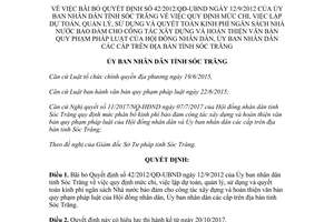 Quyết định 33/2017/QĐ-UBND mức chi lập dự toán quản lý xây dựng và hoàn thiện văn bản Sóc Trăng