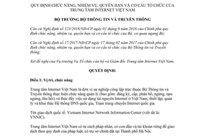 Quyết định 1756/QĐ-BTTTT 2017 chức năng nhiệm vụ quyền hạn Trung tâm Internet Việt Nam
