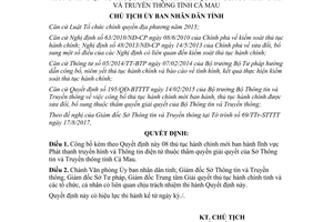 Quyết định 1422/QĐ-UBND 2017 công bố thủ tục hành chính Phát thanh truyền hình Cà Mau
