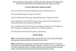 Quyết định 38/2017/QĐ-UBND cưỡng chế quyết định giải quyết tranh chấp đất đai Lai Châu