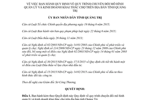 Quyết định 26/2017/QĐ-UBND chuyển đổi mô hình quản lý kinh doanh khai thác chợ Quảng Trị