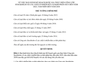 Quyết định 1598/QĐ-TTg 2017 Kế hoạch quốc gia thực hiện Công ước Stockholm 2025 2030