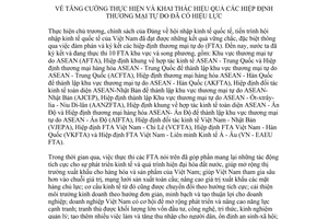 Chỉ thị 38/CT-TTg 2017 tăng cường thực hiện hiệp định thương mại tự do đã có hiệu lực