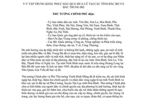 Công điện 1560/CĐ-TTg 2017 tập trung khắc phục hậu quả mưa lũ tại tỉnh Bắc bộ và Bắc Trung bộ