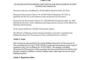 Circular 14/2016/TT-BKHDT guidelines Bidding Documents for Procurement of Non consulting Services