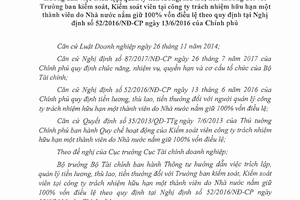 Thông tư 97/2017/TT-BTC trích lập tiền lương Kiểm soát viên công ty nhà nước nắm 100% vốn điều lệ