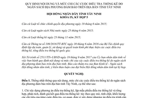 Nghị quyết 27/2017/NQ-HĐND mức chi điều tra thống kê do ngân sách địa phương đảm bảo Tây Ninh