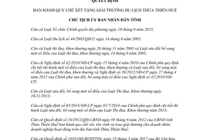 Quyết định 2332/QĐ-UBND 2017 ban hành Quy chế xét tặng Giải thưởng Du lịch Huế