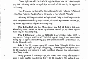 Thông tư 36/2017/TT-BTNMT định mức kinh tế kỹ thuật khảo sát đo đạc tài nguyên nước