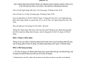 Circular 14/2017/TT-NHNN methods calculating interest depositing between credit institutions customers