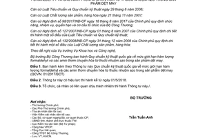 Thông tư 21/2017/TT-BCT Quy chuẩn kỹ thuật quốc gia giới hạn formaldehyt sản phẩm dệt may