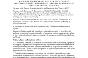 Circular 10/2017/TT-BCT technical inspection safety machinery equipment strict safety requirements
