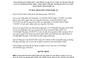 Quyết định 64/2017/QĐ-UBND quản lý việc sử dụng thẻ đi lại doanh nhân APEC Nghệ An