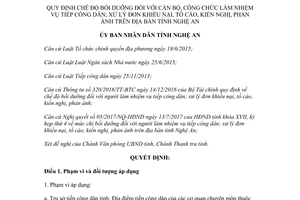 Quyết định 62/2017/QĐ-UBND bồi dưỡng cán bộ tiếp công dân xử lý đơn Nghệ An