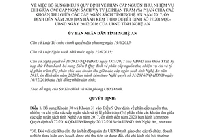 Quyết định 63/2017/QĐ-UBND bổ sung Điều 9 nguồn thu chi cấp ngân sách Nghệ An