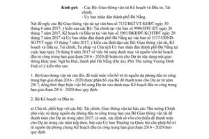 Công văn 9654/VPCP-KTTH 2017 thanh toán vốn Dự án nút giao thông Ngã ba Huế Đà Nẵng