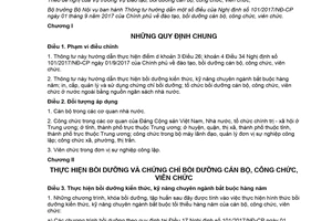 Thông tư 01/2018/TT-BNV hướng dẫn Nghị định 101/2017/NĐ-CP bồi dưỡng cán bộ công chức