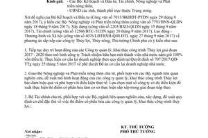 Công văn 1559/TTg-ĐMDN 2017 sắp xếp đổi mới công ty Thủy lợi Thủy nông