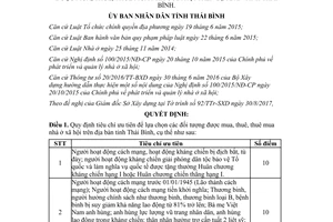Quyết định 20/2017/QĐ-UBND tiêu chí lựa chọn đối tượng được mua thuê nhà ở xã hội Thái Bình