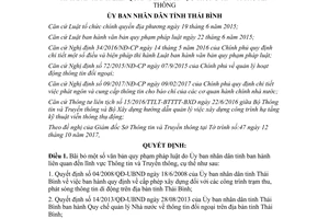 Quyết định 21/2017/QĐ-UBND bãi bỏ văn bản quy phạm Ủy ban tỉnh Thông tin Truyền thông Thái Bình