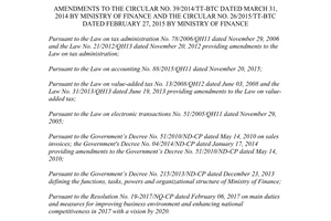 Circular 37/2017/TT-BTC amendments 39/2014/TT-BTC 26/2015/TT-BTC