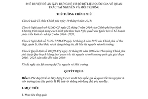 Quyết định 1618/QĐ-TTg 2017 Xây dựng Hệ cơ sở dữ liệu quốc gia về quan trắc tài nguyên môi trường