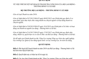 Quyết định 1628/QĐ-LĐTBXH 2017 phê duyệt Kế hoạch thanh tra 2018