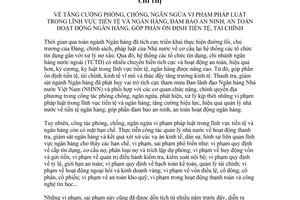 Chỉ thị 07/CT-NHNN 2017 tăng cường phòng chống vi phạm pháp luật trong lĩnh vực tiền tệ ngân hàng