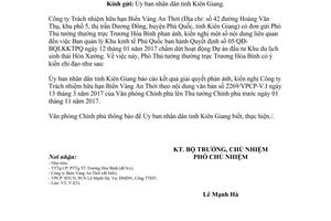 Công văn 11260/VPCP-V.I 2017 phản ánh kiến nghị của Công ty Biển Vàng An Thới