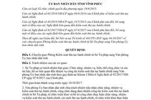 Quyết định 37/2017/QĐ-UBND quy định chuyển giao Phòng Kiểm soát thủ tục hành chính Vĩnh Phúc