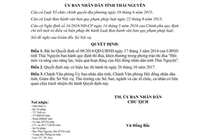 Quyết định 30/2017/QĐ-UBND bãi bỏ Quyết định 08/2014/QĐ-UBND Thái Nguyên