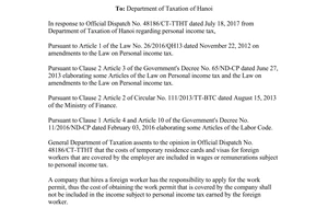 Official Dispatch 3867/TCT-TNCN response 48186/CT-TTHT regarding Personal income tax