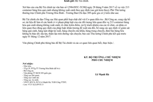 Công văn 11101/VPCP-V.I 2017 trách nhiệm 213 container hàng hóa quá cảnh nhưng không xuất cảnh