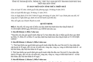 Quyết định 91/2017/QĐ-UBND thẩm quyền giải quyết tranh chấp đất đai Thừa Thiên Huế
