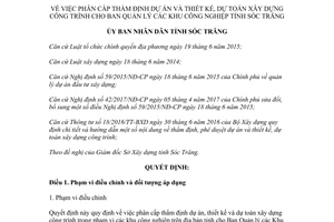 Quyết định 34/2017/QĐ-UBND thẩm định dự án thiết kế dự toán xây dựng công trình Sóc Trăng