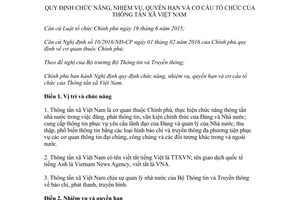 Nghị định 118/2017/NĐ-CP chức năng nhiệm vụ quyền hạn cơ cấu tổ chức của Thông tấn xã Việt Nam