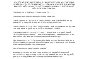 Thông tư 108/2017/TT-BTC sửa đổi Điều 3 Thông tư 187/2016/TT-BTC phí sử dụng dữ liệu viễn thám