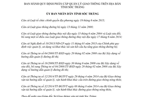 Quyết định 35/2017/QĐ-UBND Quy định phân cấp quản lý giao thông Sóc Trăng