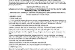 Quy chuẩn kỹ thuật quốc gia QCVN 01:2017/BCT về Mức giới hạn hàm lượng formaldehyt và các amin thơm chuyển hóa từ thuốc nhuộm azo trong sản phẩm dệt may