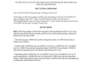 Quyết định 1661/QĐ-TTg 2017 xuất cấp vắc xin hóa chất sát trùng dự trữ quốc gia cho địa phương