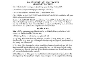 Nghị quyết 29/2017/NQ-HĐND phân cấp nhiệm vụ chi kinh phí sự nghiệp bảo vệ môi trường Tây Ninh