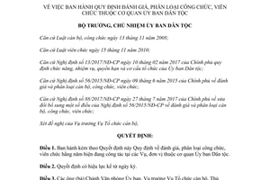 Quyết định 633/QĐ-UBDT 2017 Quy định đánh giá phân loại công chức viên chức thuộc Ủy ban Dân tộc