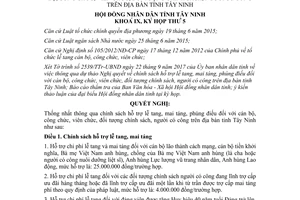 Nghị quyết 30/2017/NQ-HĐND chính sách hỗ trợ lễ tang mai táng cán bộ công chức Tây Ninh