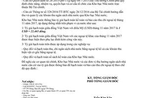 Thông báo 5221/TB-KBNN 2017 tỷ giá hạch toán ngoại tệ tháng 11