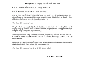 Công văn 16048/QLD-ĐK 2017 đính chính nguyên liệu làm thuốc được nhập khẩu không cần giấy phép