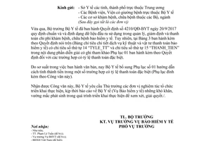 Công văn 6266/BYT-BH 2017 bổ sung Phụ lục 01 kèm theo Quyết định 4210/QĐ-BYT